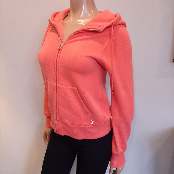 TNA Aritzia Full Zip Hoodie Sweatshirt Sweater Orange Embroidered Logo Fleece - Picture 4 of 14